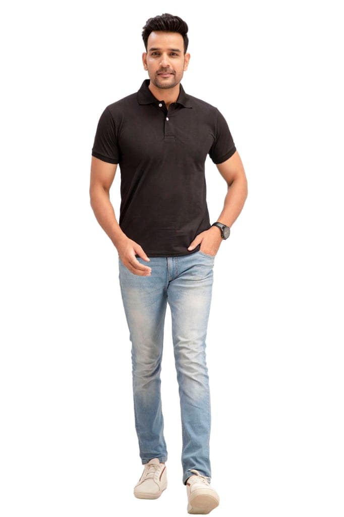 Men's Cotton Rich Solid Polo T-Shirt Regular Fit view 3