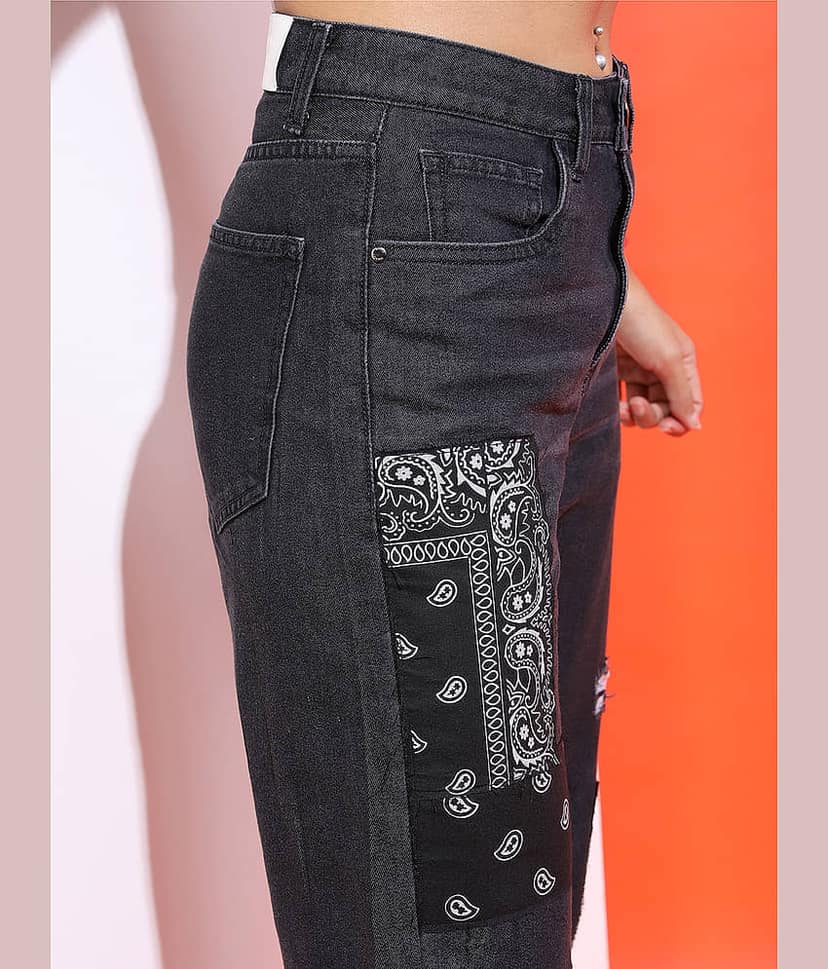Tokyo Talkies Women's Wide Leg Mid-Rise Jeans ( Black ) view 4