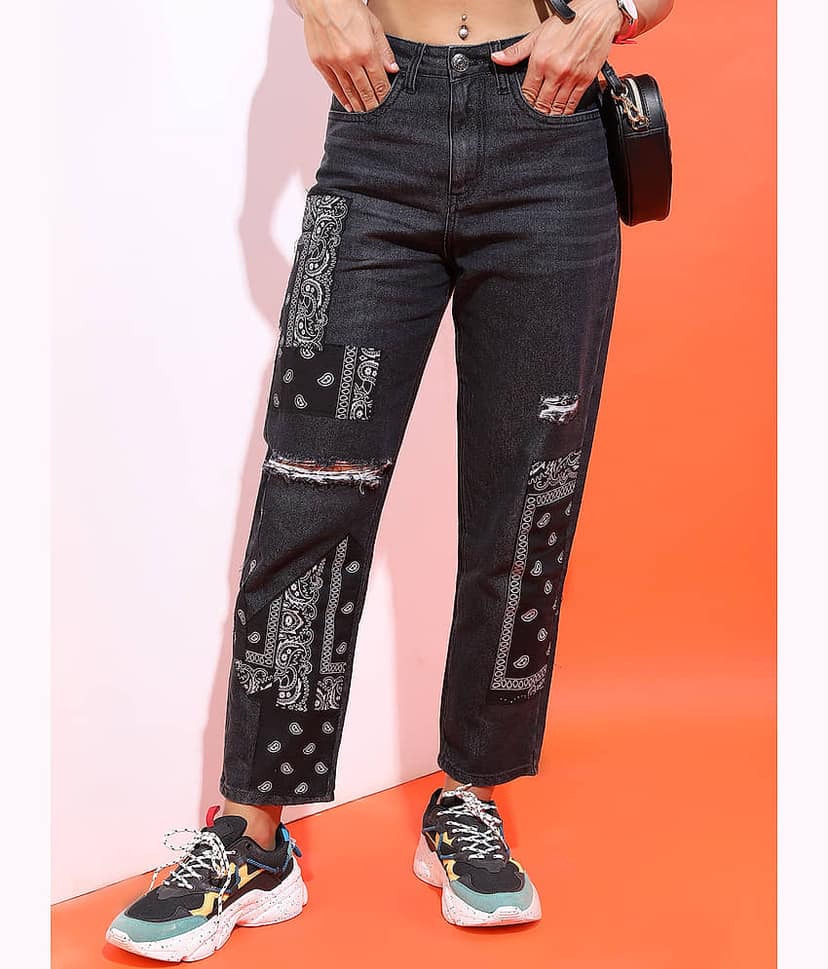 Tokyo Talkies Women's Wide Leg Mid-Rise Jeans ( Black ) view 5