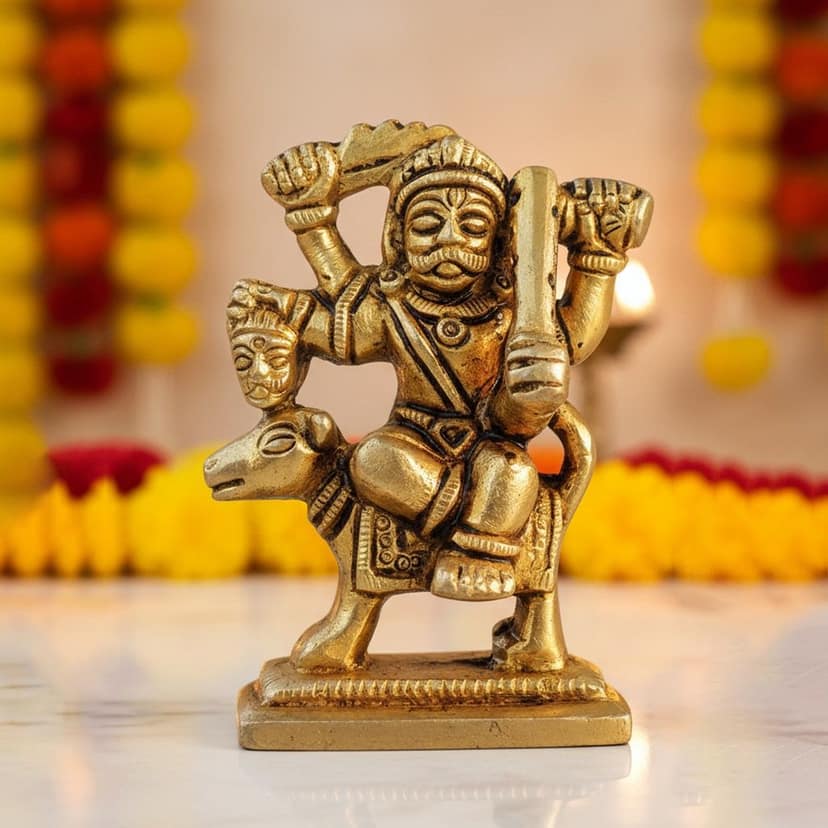 Brass Bhairav Baba Murti � Traditional Brass Spiritual Decor Idol, Height : 2.7 Inch (BSMAS968 X)