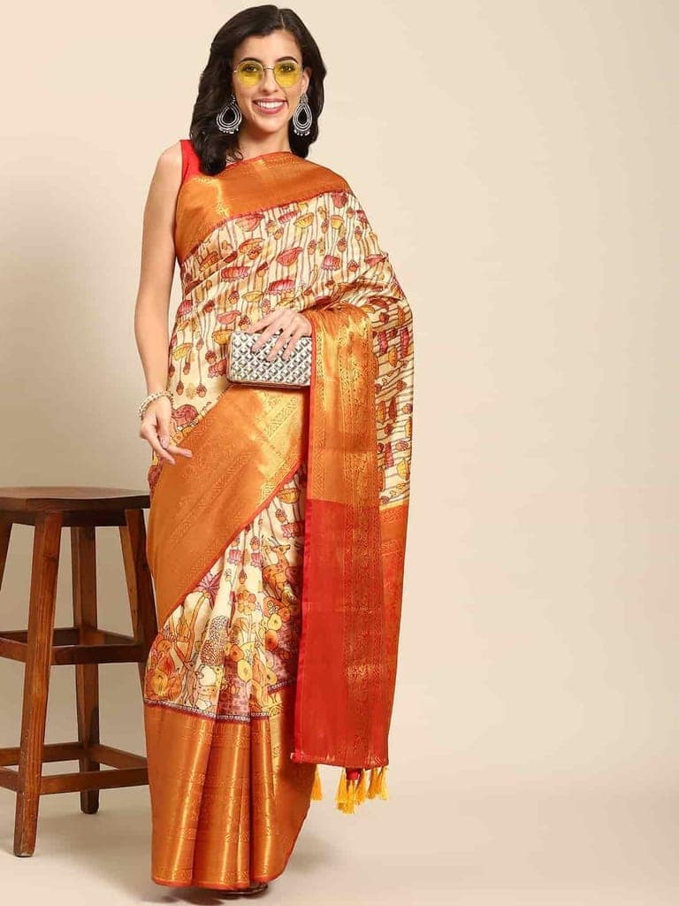 Women's Kalamkari Print with Regal Weave Silk Saree With Unstiched Blouse Piece view 2