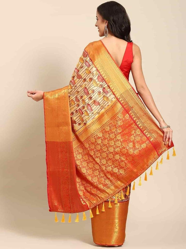 Women's Kalamkari Print with Regal Weave Silk Saree With Unstiched Blouse Piece view 3