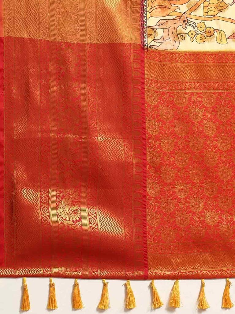 Women's Kalamkari Print with Regal Weave Silk Saree With Unstiched Blouse Piece view 5