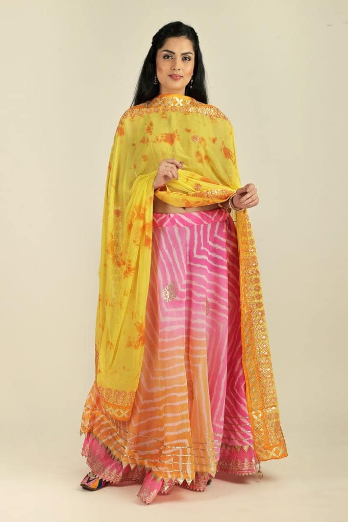Lemon-Zest Tie & Dye Pattern Digital Print Bemberg Chiffon Extra-Wide Dupatta With Tassels view 3
