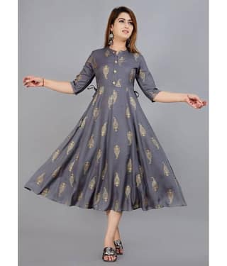 NUPITAL - Grey Rayon Women's Flared Kurti ( Pack of 1 )