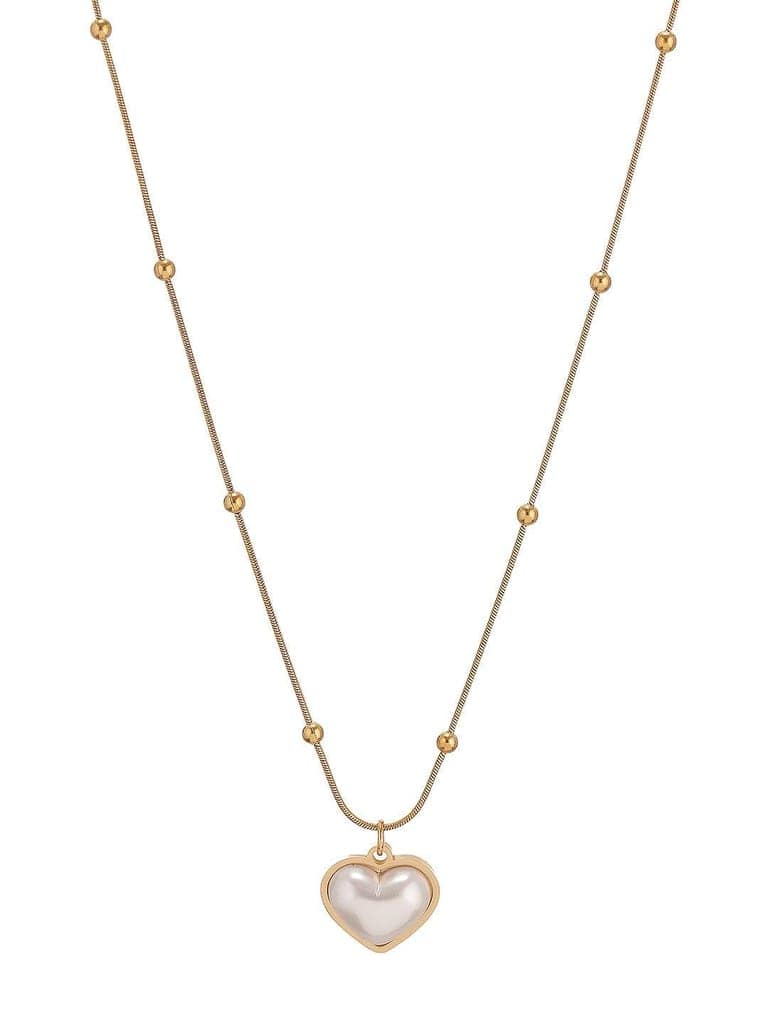 Gold Toned Pearl Beaded Heart Charm Pendant Necklace & Chain view 7