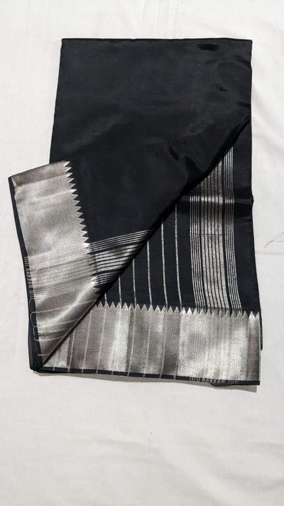 Black and Silver Tissue Silk Saree With Blouse Piece (250 KADDI)