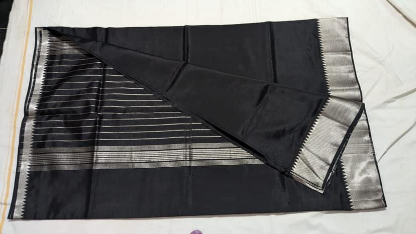 Black and Silver Tissue Silk Saree With Blouse Piece (250 KADDI) view 2