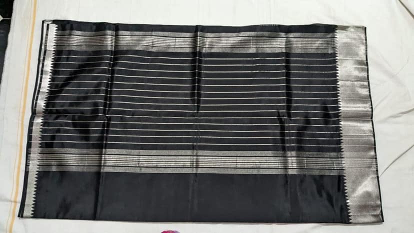 Black and Silver Tissue Silk Saree With Blouse Piece (250 KADDI) view 3