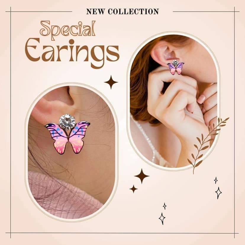 Jewelryklub Zircon Studded Multicolored Butterfly Design Stud Earrings For Girls & Women Design 8 view 4