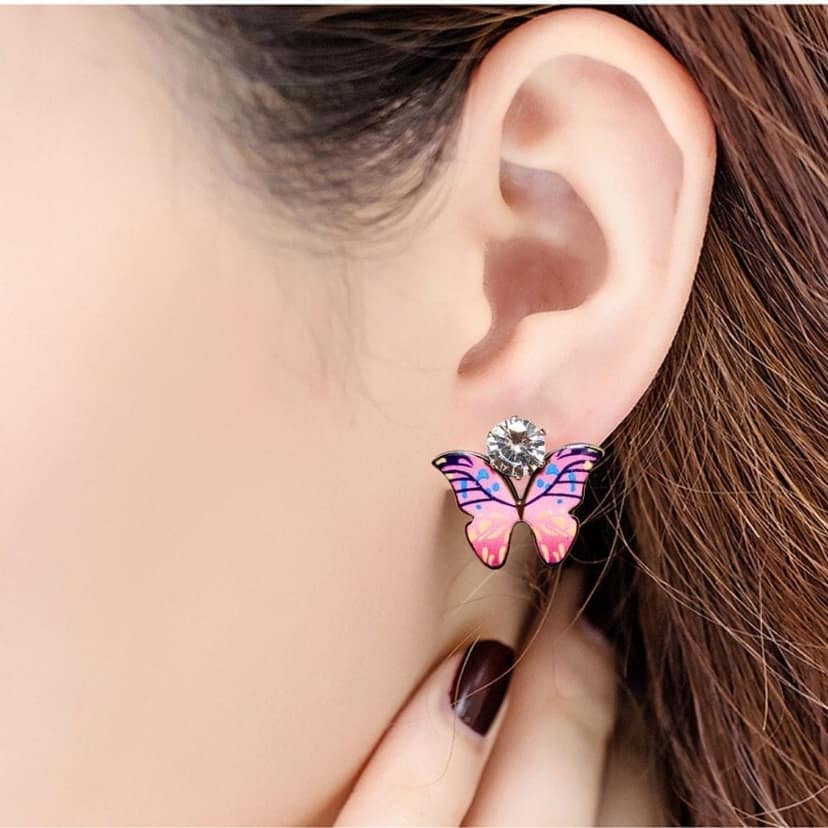 Jewelryklub Zircon Studded Multicolored Butterfly Design Stud Earrings For Girls & Women Design 8 view 5