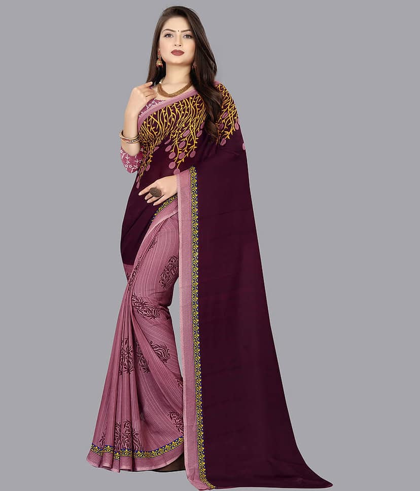 ANAND SAREES Georgette Printed Saree With Unstitched Blouse Piece ( Beige )