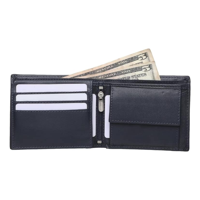 QufiCraft Genuine Leather Two Fold Wallet | Credit/Debit Card/Slim Minimalist | Office ID for Mens and Boys RFID Protection (10 Card Slots) (Navy Blue) view 3