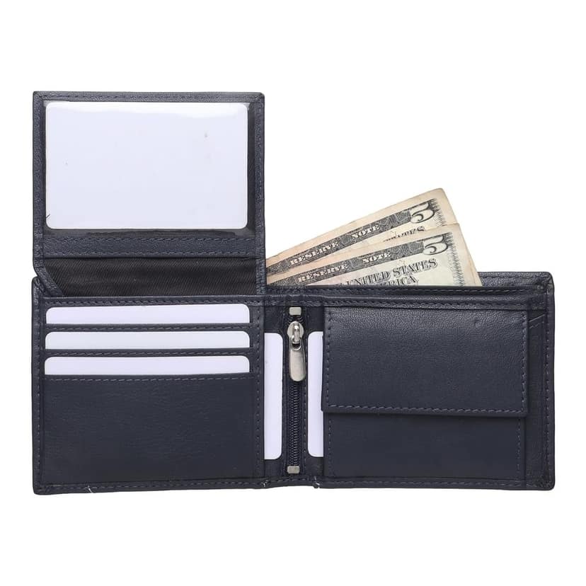 QufiCraft Genuine Leather Two Fold Wallet | Credit/Debit Card/Slim Minimalist | Office ID for Mens and Boys RFID Protection (10 Card Slots) (Navy Blue) view 4