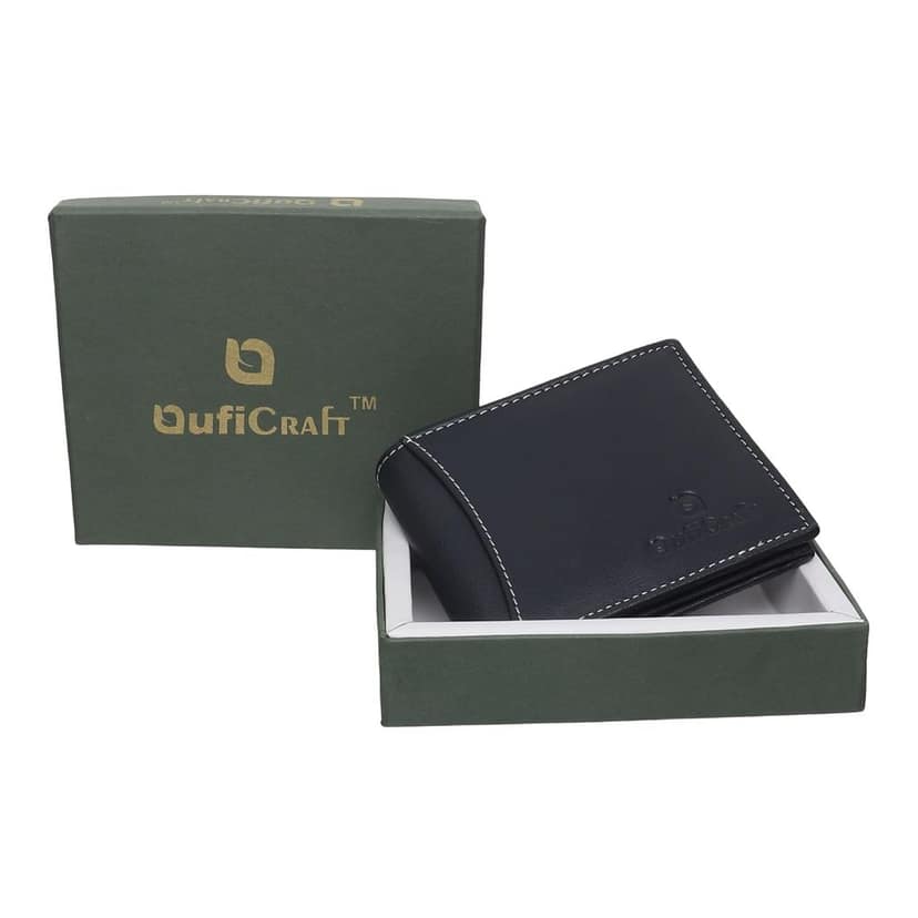 QufiCraft Genuine Leather Two Fold Wallet | Credit/Debit Card/Slim Minimalist | Office ID for Mens and Boys RFID Protection (10 Card Slots) (Navy Blue) view 5