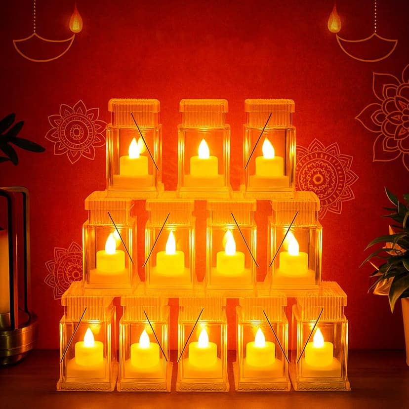 LED Storm Lantern Decorative Lights – Set of 12 Battery-Operated Flameless Lanterns view 2