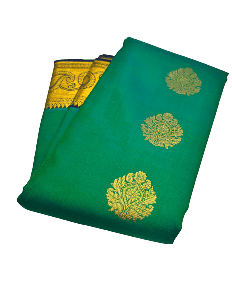 Green with Blue Color Circle & Thilagam Butta Design with Unstitched Blouse view 3