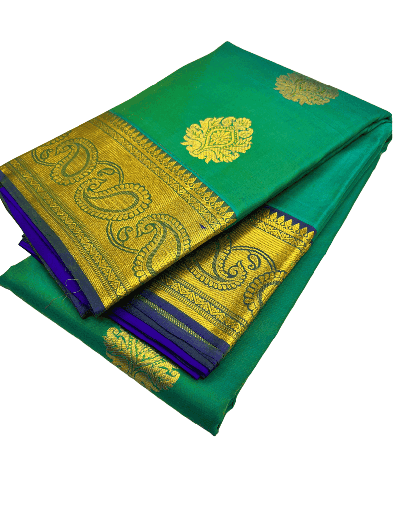 Green with Blue Color Circle & Thilagam Butta Design with Unstitched Blouse view 4