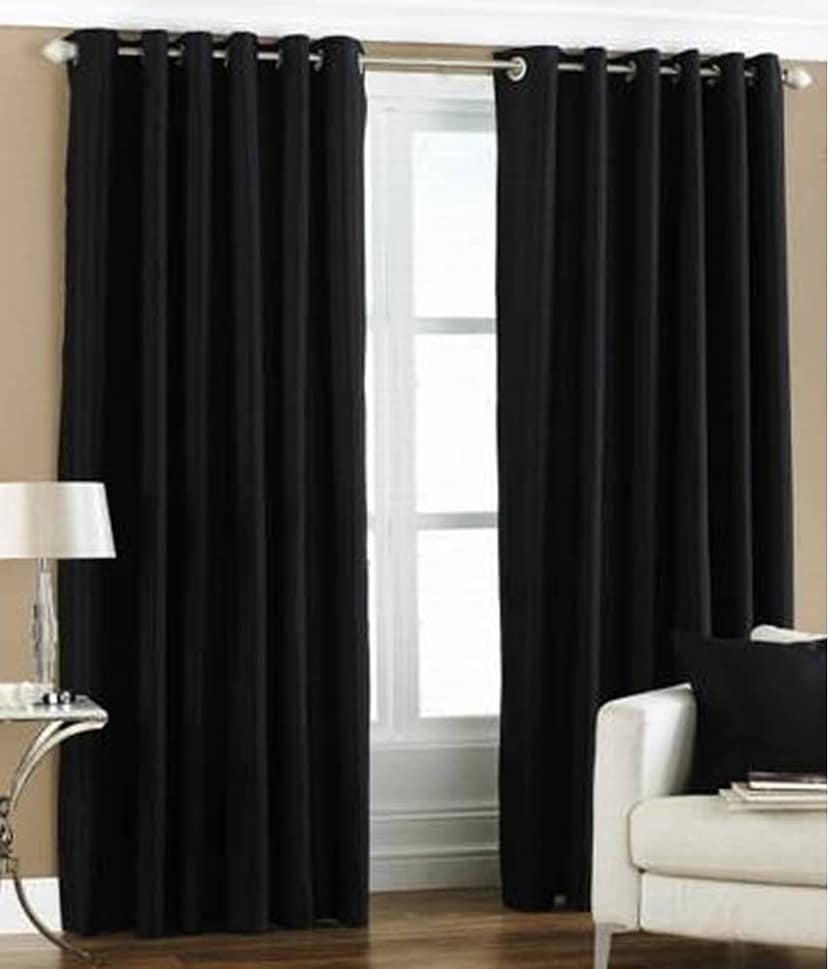 N2C Home Solid Semi-Transparent Eyelet Curtain 7 ft ( Pack of 2 ) - Black