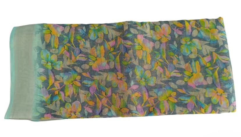 Floral Print Pure Linen Saree With Blouse view 5