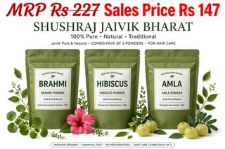 Shushraj Jaivik Bharat Herbal Hair Care Kit - Brahmi, Hibiscus and Amla Powder (3 x 100g Zip Pouches)