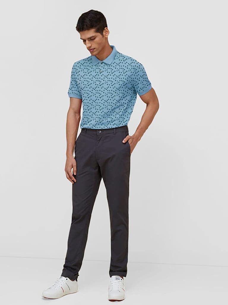 Men Light Blue Ditsy printed Polo T-shirt view 2