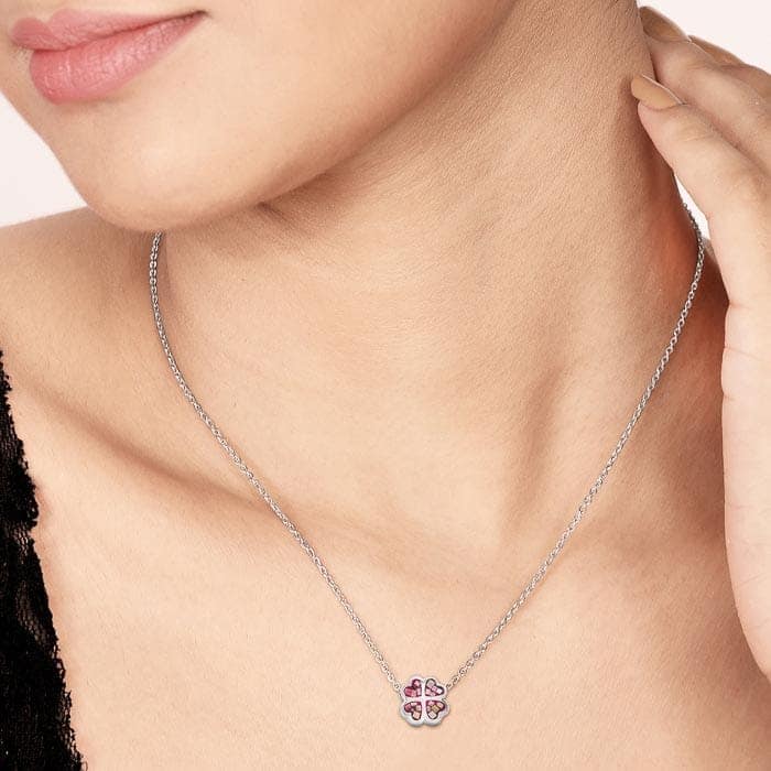 Silver Cherry Blossom Pendant with Chain view 2