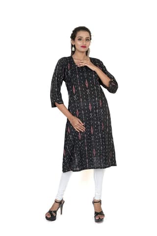 GHL GUENDICHA HAAT Sambalpuri Certified Handloom Women's Pure Cotton Round Neck Long Kurta
