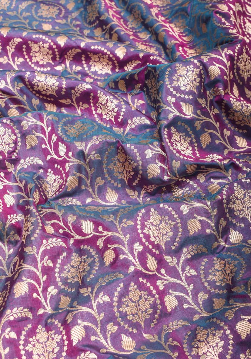 Banarasi Katan Silk Saree with ornate jaal, Purple and blue dual tone | SILK MARK CERTIFIED view 9