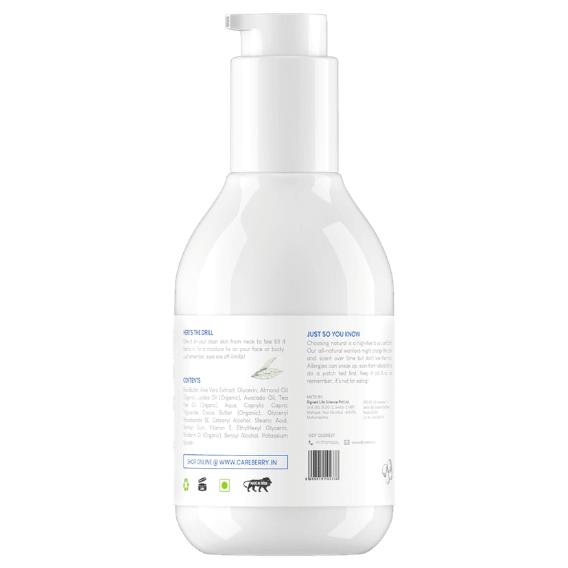 Careberry Tea Tree Oil & Shea Butter Nourishing Body Lotion, For Extra Dry Skin, Ayush Certified Ayurvedic, 200ml view 3