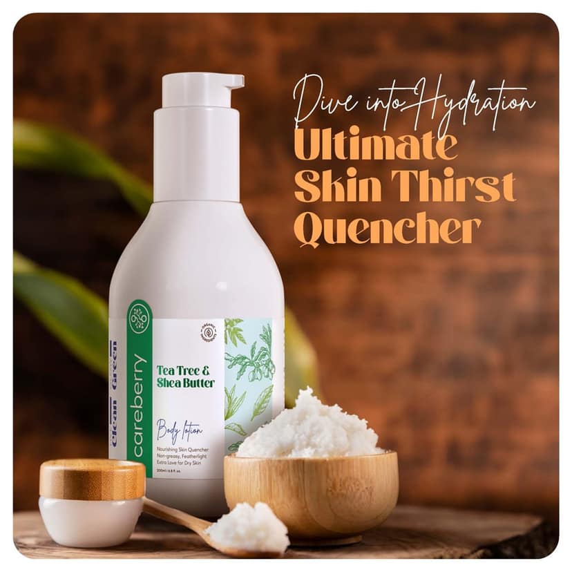 Careberry Tea Tree Oil & Shea Butter Nourishing Body Lotion, For Extra Dry Skin, Ayush Certified Ayurvedic, 200ml view 4