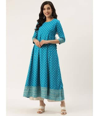 HISHAM - Blue Rayon Women's Anarkali Kurti ( Pack of 1 )
