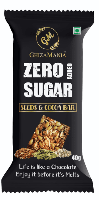GHIZAMANIA SEEDS & COCOA ZERO ADDED SUGAR | 40g | PACK OF 1 | 50% DARK CHOCOLATE BAR | SUGAR FREE CHOCOLATE BAR | VEGAN & GLUTEN FREE CHOCOLATE BAR.