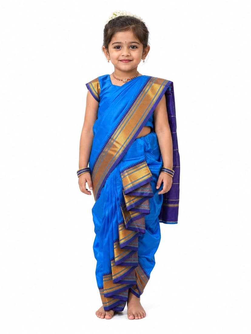 Traditional Maharashtrian Nauvari Saree for Baby Girls - Festive Wear with Blouse Piece