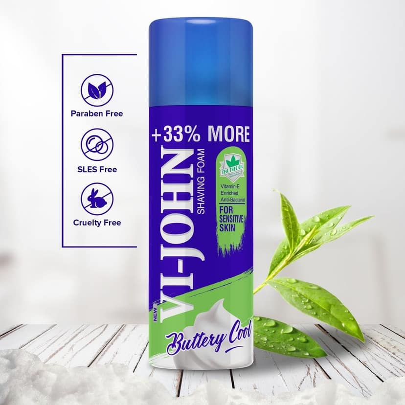 VI-JOHN Shave Foam For Sensitive Skin (400 gm Each, Pack Of 2) (800 g) Men's Grooming Combo Kit view 4