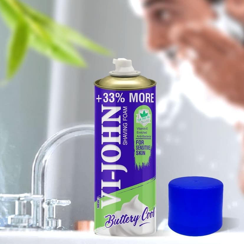 VI-JOHN Shave Foam For Sensitive Skin (400 gm Each, Pack Of 2) (800 g) Men's Grooming Combo Kit view 5