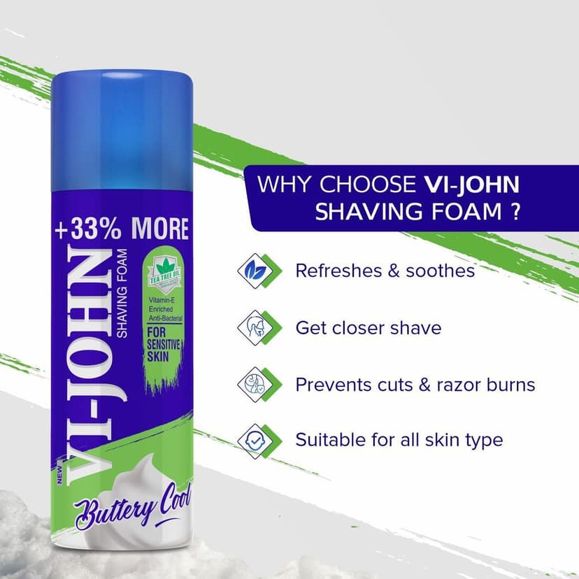 VI-JOHN Shave Foam For Sensitive Skin (400 gm Each, Pack Of 2) (800 g) Men's Grooming Combo Kit view 8