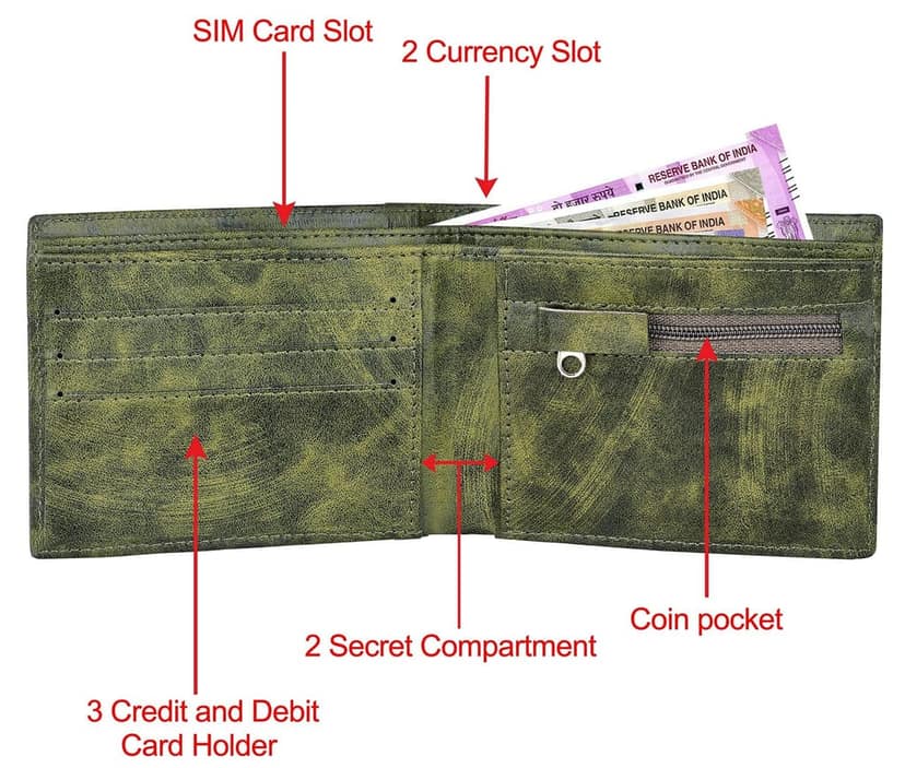 Out Side Card Slot Bi-Fold Premium Faux Leather 6 ATM Card Slots Wallet for Men-B view 4