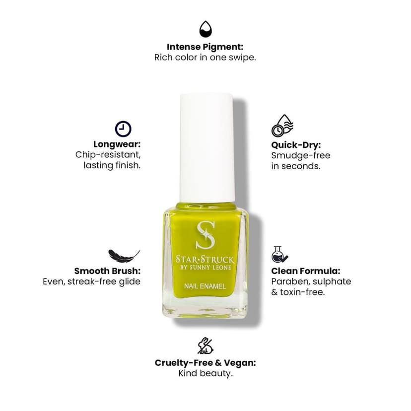 StarStruck by Sunny Leone - Limelight - Glossy Nail Polish | Mirror-Like Shine & Longwear Color | Quick Dry Formula view 2