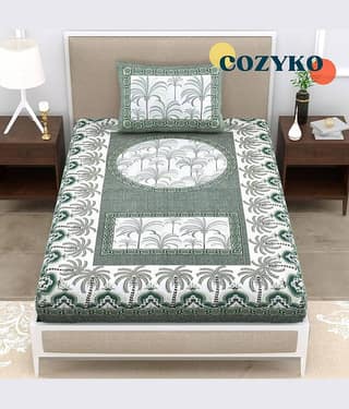 COZYKO Cotton 1 Single Bedsheet with 1 Pillow Cover ( Green )