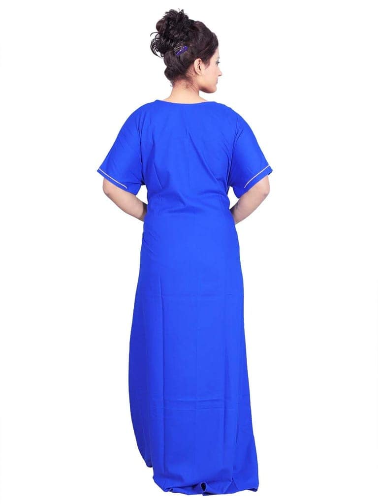 VALENCIA SLEEPWEAR Women's Cotton Embroidered Maxi Nighty (VS-Nroyalblue_LP1_Royal Blue_Free Size) view 3