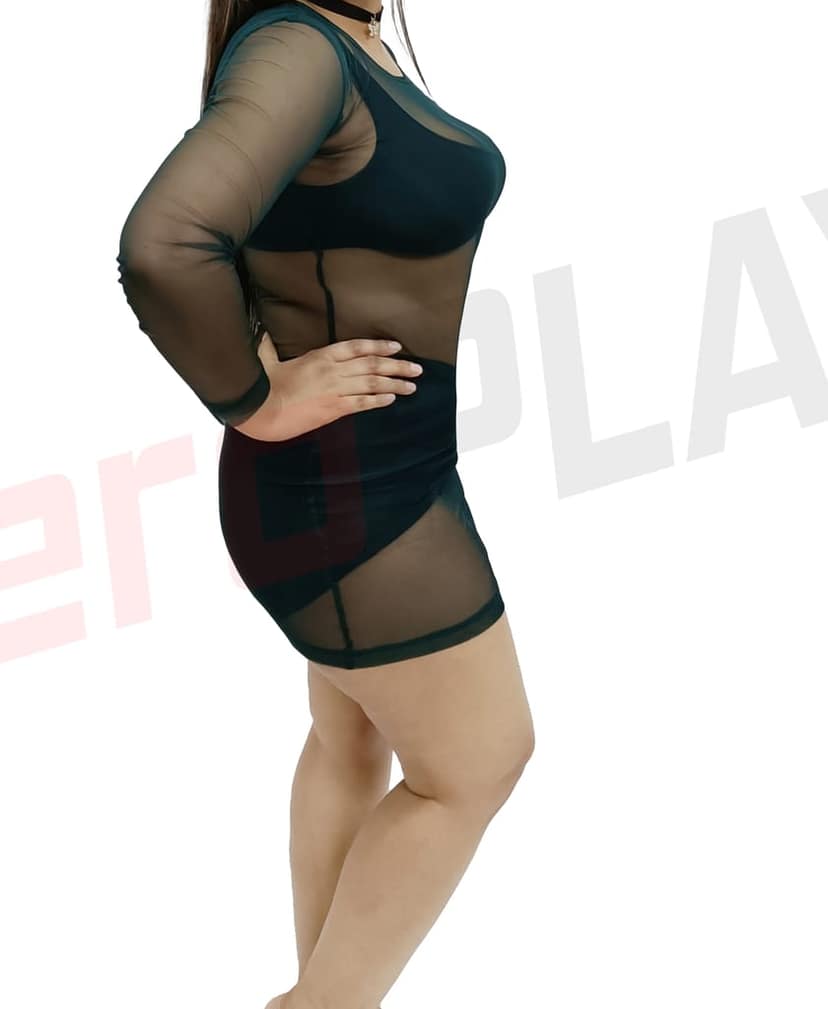Dark Green Casual, Club and Beach Wear See Through White Fitted Mini Bodycon view 2