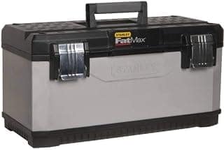 STANLEY FATMAX 1-95-617 26'' Metal Plastic Tool Box, Bi-Material Handle, Vertical Storage Unit For Better Organisation, 30 Kg Load Capacity, Ideal For Working With Pipes & Lumber, 66.6 x 29.3 x 29.7cm