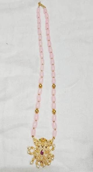 Delicate Pink Beaded Necklace with Gold-Plated Pendant