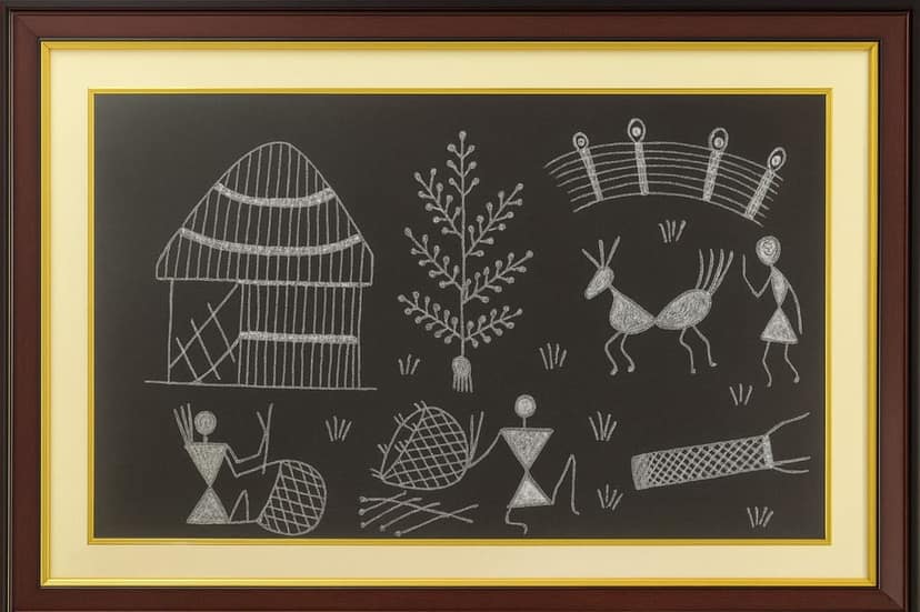 Whispers of the Village – Warli Art in Ash view 2
