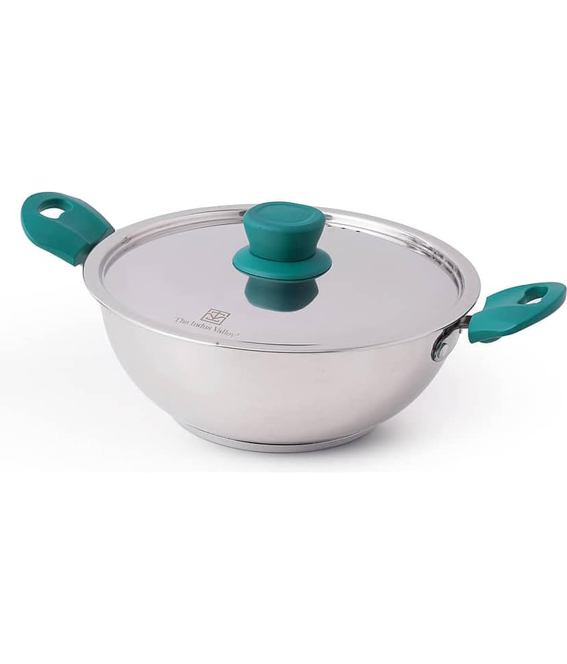 The Indus Valley Stainless Steel Non coated Shallow Kadhai 8 mm ( 1.6 ) L