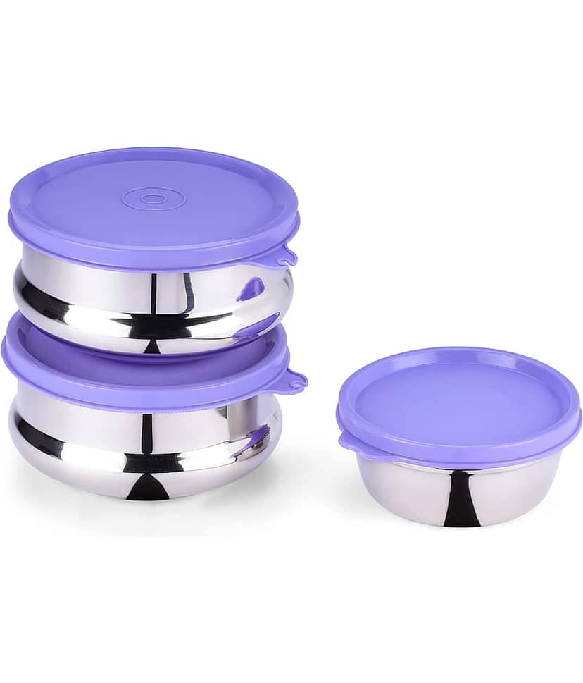 Oliveware Wonder Combo Steel Purple Food Container ( Set of 3 )
