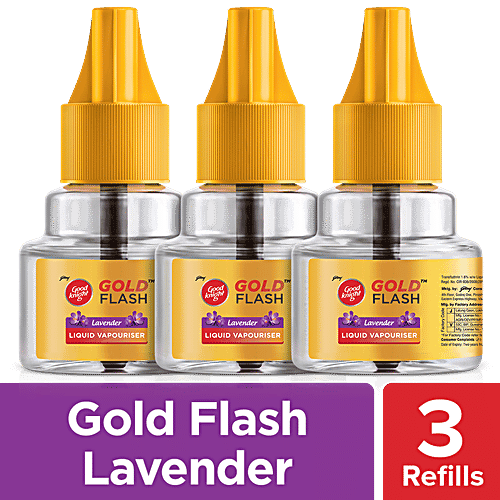 Good knight Gold Flash Liquid Vapourizer, Mosquito Repellent Refill - Lavender Fragrance, 45 ml each Pack of 3