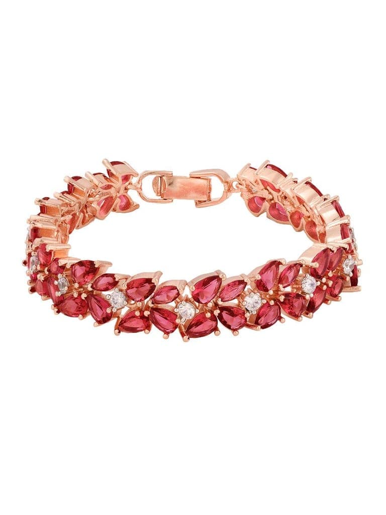 Rose Gold Plated Leaf Design Pink Ruby studded Designer Tennis Bracelet For Her view 5