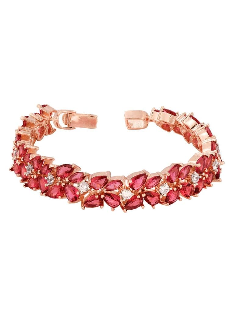 Rose Gold Plated Leaf Design Pink Ruby studded Designer Tennis Bracelet For Her view 6
